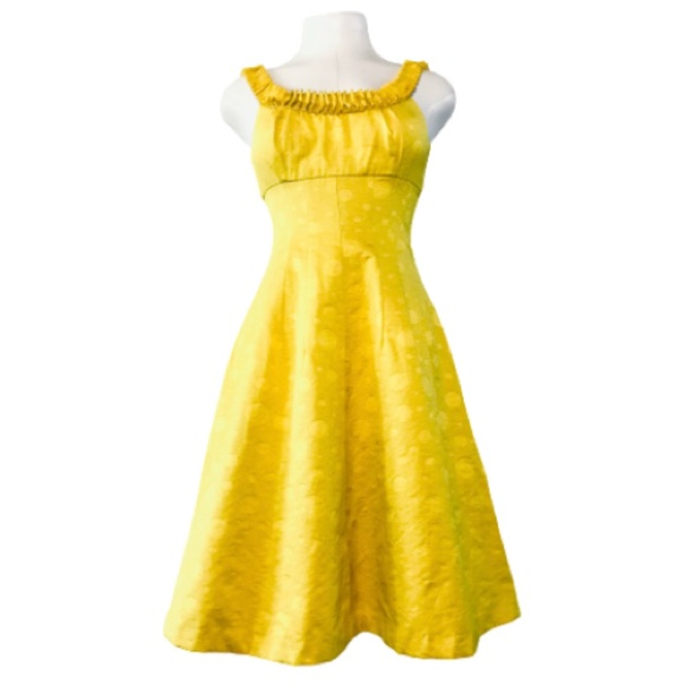 Vintage Maggie London Yellow Dot Knee Length Dress